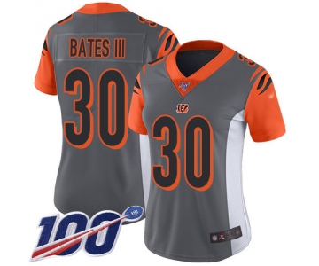 Nike Bengals #30 Jessie Bates III Silver Women's Stitched NFL Limited Inverted Legend 100th Season Jersey