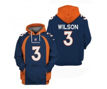 Men's Denver Broncos #3 Russell Wilson Navy Pullover Hoodie