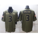 Men's Denver Broncos #3 Russell Wilson Olive 2021 Salute To Service Limited Stitched Jersey