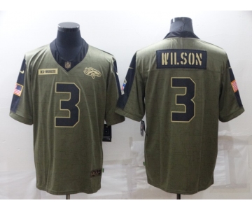 Men's Denver Broncos #3 Russell Wilson Olive 2021 Salute To Service Limited Stitched Jersey