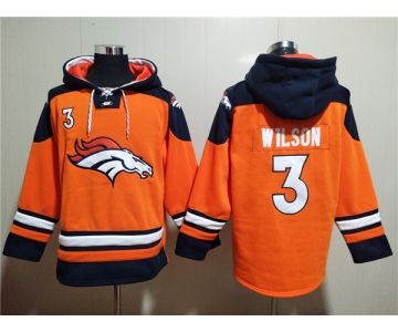 Men's Denver Broncos #3 Russell Wilson Orange Ageless Must Have Lace Up Pullover Hoodie