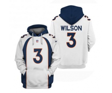 Men's Denver Broncos #3 Russell Wilson White Pullover Hoodie