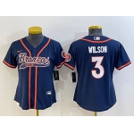 Women's Denver Broncos #3 Russell Wilson Navy Blue With Patch Cool Base Stitched Baseball Jersey