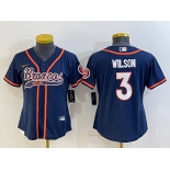 Women's Denver Broncos #3 Russell Wilson Navy Blue With Patch Cool Base Stitched Baseball Jersey