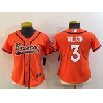 Women's Denver Broncos #3 Russell Wilson Orange With Patch Cool Base Stitched Baseball Jersey