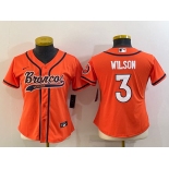 Women's Denver Broncos #3 Russell Wilson Orange With Patch Cool Base Stitched Baseball Jersey