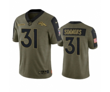Men's Denver Broncos #31 Justin Simmons Olive 2021 Salute To Service Limited Stitched Jersey
