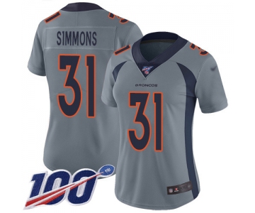 Nike Broncos #31 Justin Simmons Gray Women's Stitched NFL Limited Inverted Legend 100th Season Jersey