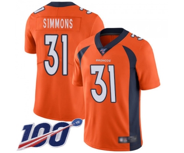 Nike Broncos #31 Justin Simmons Orange Men's Stitched NFL 100th Season Vapor Limited Jersey