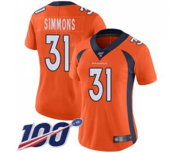 Nike Broncos #31 Justin Simmons Orange Team Color Women's Stitched NFL 100th Season Vapor Limited Jersey
