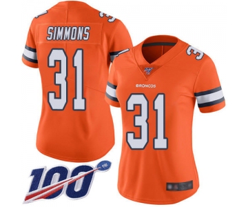 Nike Broncos #31 Justin Simmons Orange Women's Stitched NFL Limited Rush 100th Season Jersey