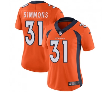 Women's Nike Cleveland Broncos #31 Justin Simmons Orange Team Color Stitched NFL Vapor Untouchable Limited Jersey