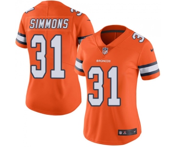 Women's Nike Denver Broncos #31 Justin Simmons Orange Stitched NFL Limited Rush Jersey