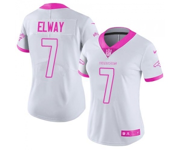 Nike Broncos #7 John Elway White Pink Women's Stitched NFL Limited Rush Fashion Jersey