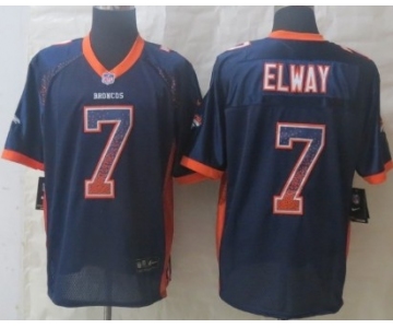 Nike Denver Broncos #7 John Elway Drift Fashion Blue Elite Jersey