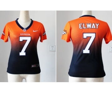 Nike Denver Broncos #7 John Elway Orange/Blue Fadeaway Womens Jersey