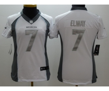 Nike Denver Broncos #7 John Elway Platinum White Limited Womens Jersey