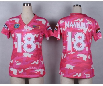 Nike Denver Broncos #18 Peyton Manning 2014 Salute to Service Pink Camo Womens Jersey