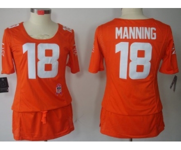 Nike Denver Broncos #18 Peyton Manning Breast Cancer Awareness Orange Womens Jersey