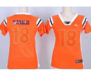 Nike Denver Broncos #18 Peyton Manning Drilling Sequins Orange Womens Jersey
