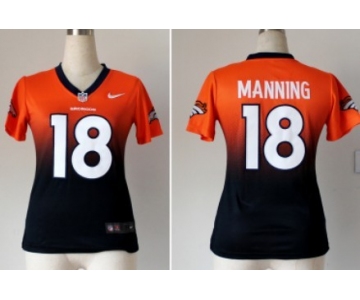 Nike Denver Broncos #18 Peyton Manning Orange/Blue Fadeaway Womens Jersey