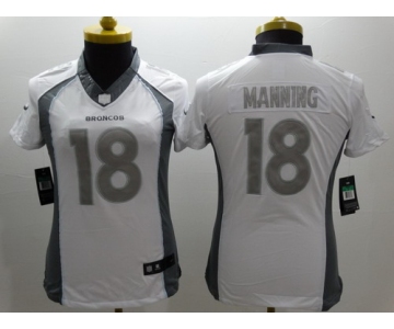 Nike Denver Broncos #18 Peyton Manning Platinum White Limited Womens Jersey