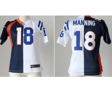 Nike Indianapolis Colts&Denver Broncos #18 Peyton Manning Blue/White Two Tone Womens Jersey
