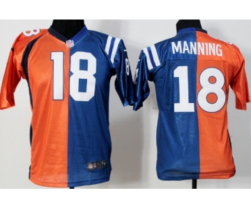 Nike Indianapolis Colts&Denver Broncos #18 Peyton Manning Orange/Blue Two Tone Kids Jersey