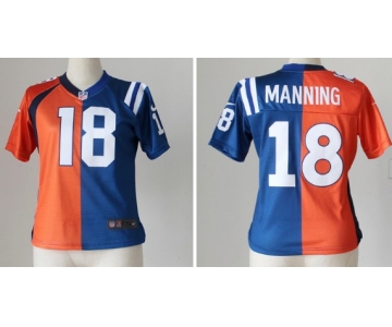 Nike Indianapolis Colts&Denver Broncos #18 Peyton Manning Orange/Blue Two Tone Womens Jersey