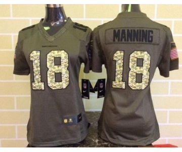 Women's Denver Broncos #18 Peyton Manning Green Salute To Service 2015 NFL Nike Limited Jersey
