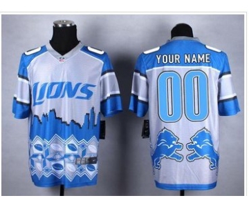 New Detroit Lions Customized Blue Men's Stitched NFL Elite Noble Fashion Jersey