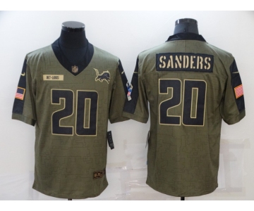 Men's Detroit Lions #20 Barry Sanders Nike Olive 2021 Salute To Service Retired Player Limited Jersey