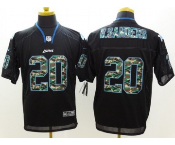 Nike Detroit Lions #20 Barry Sanders Black With Camo Elite Jersey