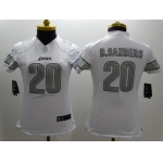 Nike Detroit Lions #20 Barry Sanders Platinum White Limited Womens Jersey