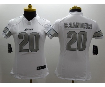 Nike Detroit Lions #20 Barry Sanders Platinum White Limited Womens Jersey