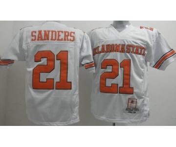 Oklahoma State Cowboys #21 Barry Sanders White Throwback Jersey