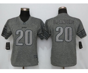 Women's Detroit Lions #20 Barry Sanders Retired Gray Gridiron Stitched NFL Nike Limited Jersey