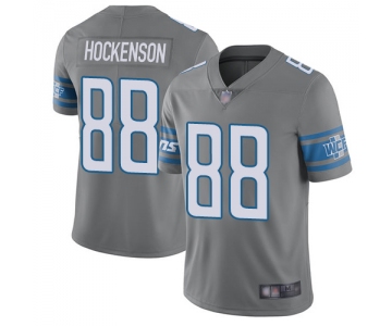 Lions #88 T.J. Hockenson Gray Youth Stitched Football Limited Rush Jersey