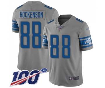 Nike Lions #88 T.J. Hockenson Gray Men's Stitched NFL Limited Inverted Legend 100th Season Jersey