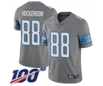 Nike Lions #88 T.J. Hockenson Gray Men's Stitched NFL Limited Rush 100th Season Jersey