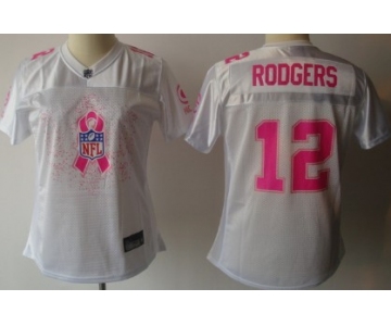 Green Bay Packers #12 Aaron Rodgers 2011 Breast Cancer Awareness White Womens Fashion Jersey