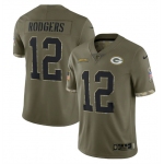 Men's Green Bay Packers #12 Aaron Rodgers 2022 Olive Salute To Service Limited Stitched Jersey