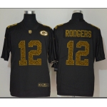 Men's Green Bay Packers #12 Aaron Rodgers Black 2020 Nike Flocked Leopard Print Vapor Limited NFL Jersey