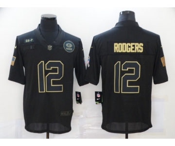 Men's Green Bay Packers #12 Aaron Rodgers Black 2020 Salute To Service Stitched NFL Nike Limited Jersey