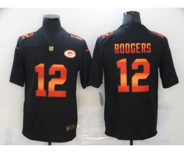 Men's Green Bay Packers #12 Aaron Rodgers Black Red Orange Stripe Vapor Limited Nike NFL Jersey