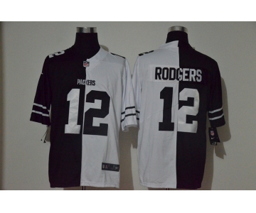 Men's Green Bay Packers #12 Aaron Rodgers Black White Peaceful Coexisting 2020 Vapor Untouchable Stitched NFL Nike Limited Jersey