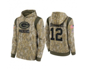 Men's Green Bay Packers #12 Aaron Rodgers Camo 2021 Salute To Service Therma Performance Pullover Hoodie