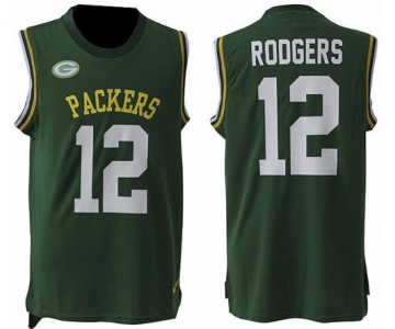 Men's Green Bay Packers #12 Aaron Rodgers Green Hot Pressing Player Name & Number Nike NFL Tank Top Jersey