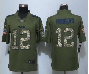 Men's Green Bay Packers #12 Aaron Rodgers Green Salute To Service 2015 NFL Nike Limited Jersey