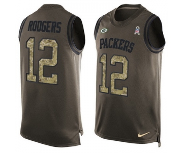 Men's Green Bay Packers #12 Aaron Rodgers Green Salute to Service Hot Pressing Player Name & Number Nike NFL Tank Top Jersey